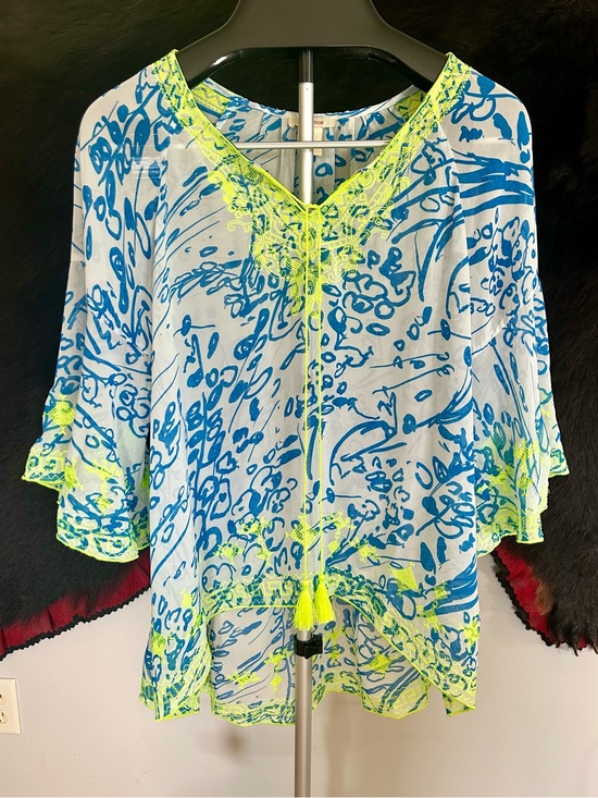 Sundance Other - Sundance Women’s Blue & Neon Yellow Beach Cover-Up Boho Tunic Sz M